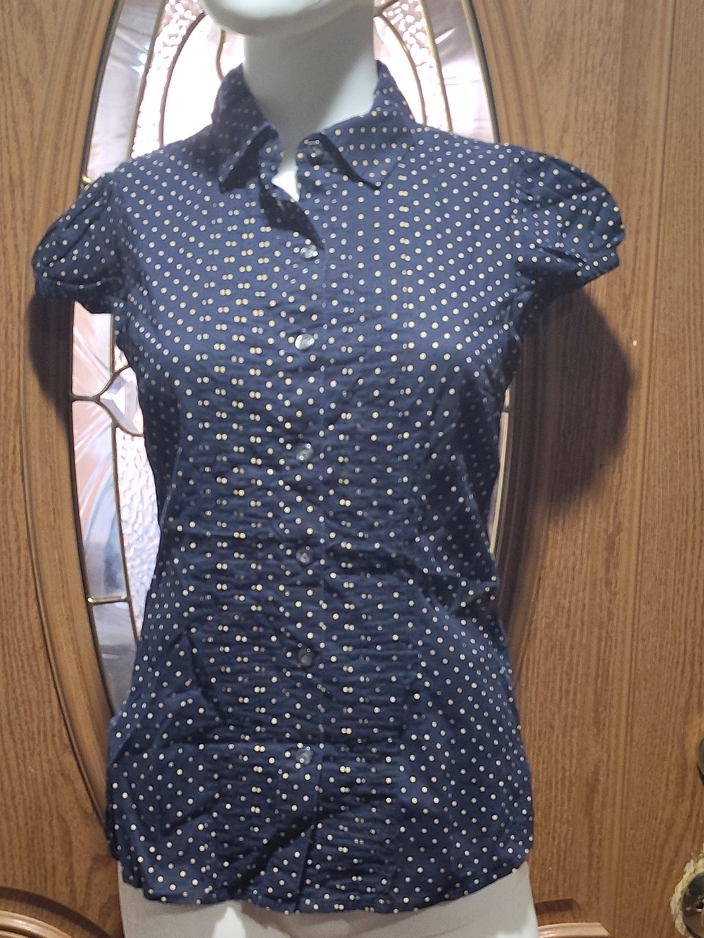 Tommy Hilfiger Navy Polka Dot Button-Up Blouse